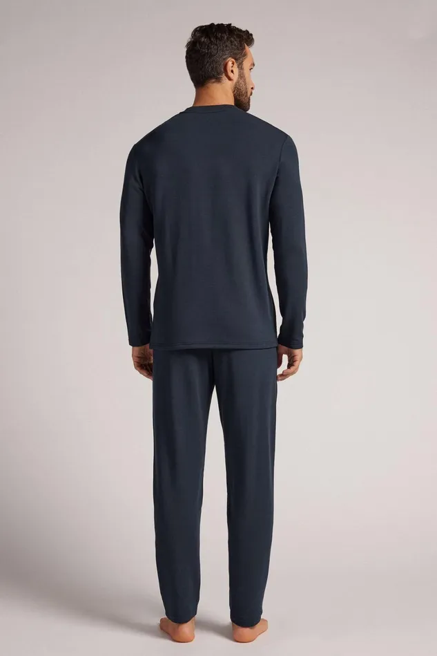 Intimissimi Long Pajamas Men Full Length Plush Modal Pajamas Blue 800 8211 Blu Notte