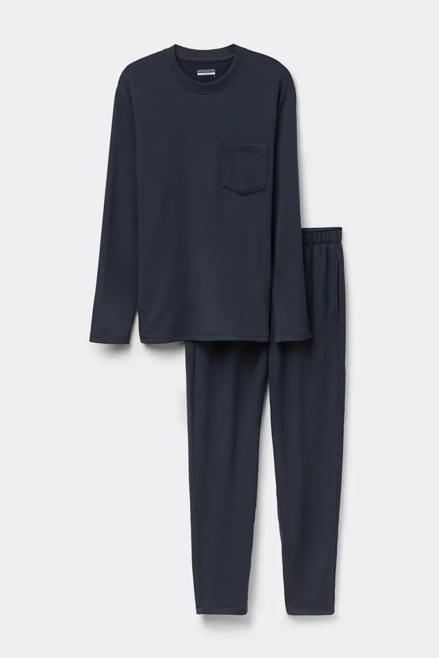 Intimissimi Long Pajamas Men Full Length Plush Modal Pajamas Blue 800 8211 Blu Notte
