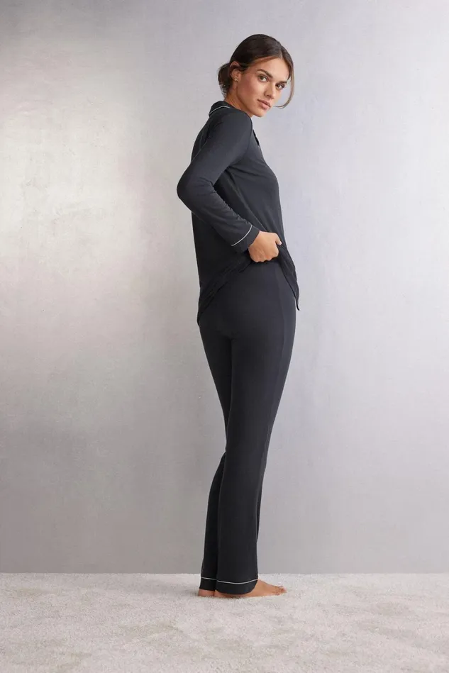 Intimissimi Long Pajamas Women Long Micromodal Trousers Black 019 8211 Black