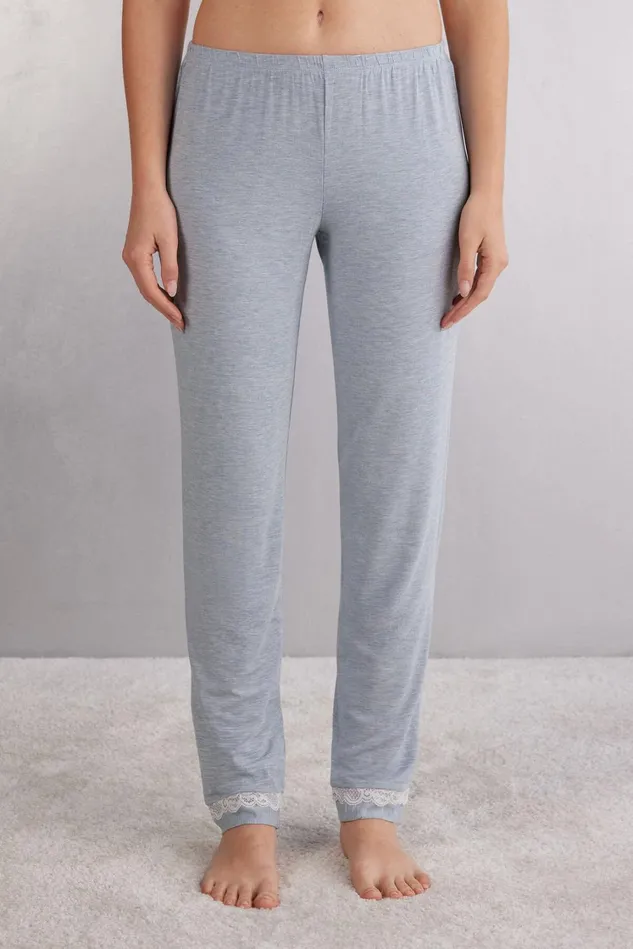 Intimissimi Long Pajamas Women Long Modal Lace Detail Trousers Light Blue 009j 8211 Heathered Light Blue Intimissimi Long Pajamas Women Long Modal Lace Detail Trousers Light Blue 009j 8211 Heathered Light Blue