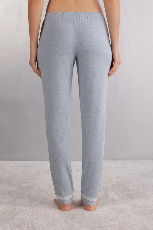 Intimissimi Long Pajamas Women Long Modal Lace Detail Trousers Light Blue 009j 8211 Heathered Light Blue