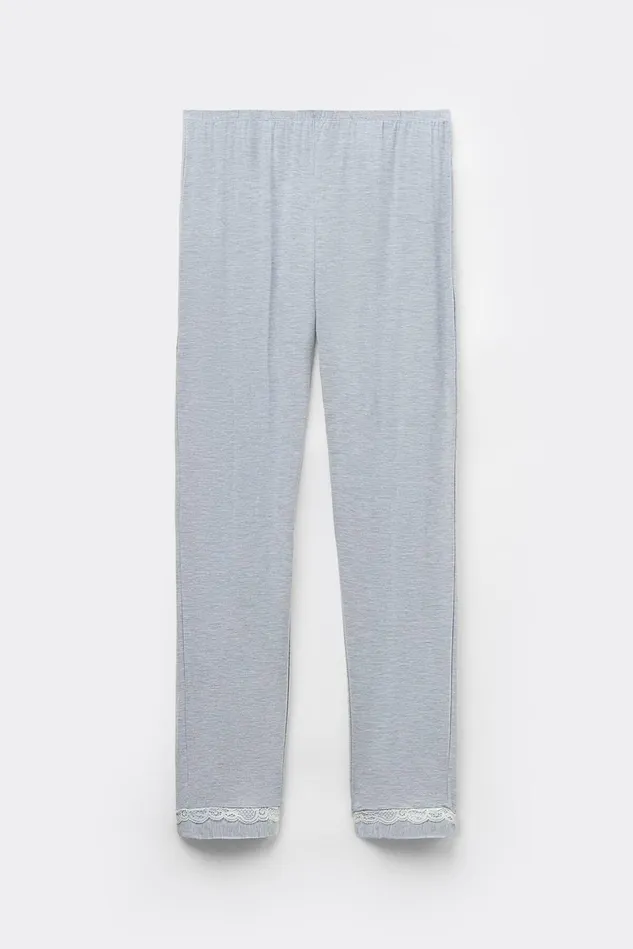 Intimissimi Long Pajamas Women Long Modal Lace Detail Trousers Light Blue 009j 8211 Heathered Light Blue