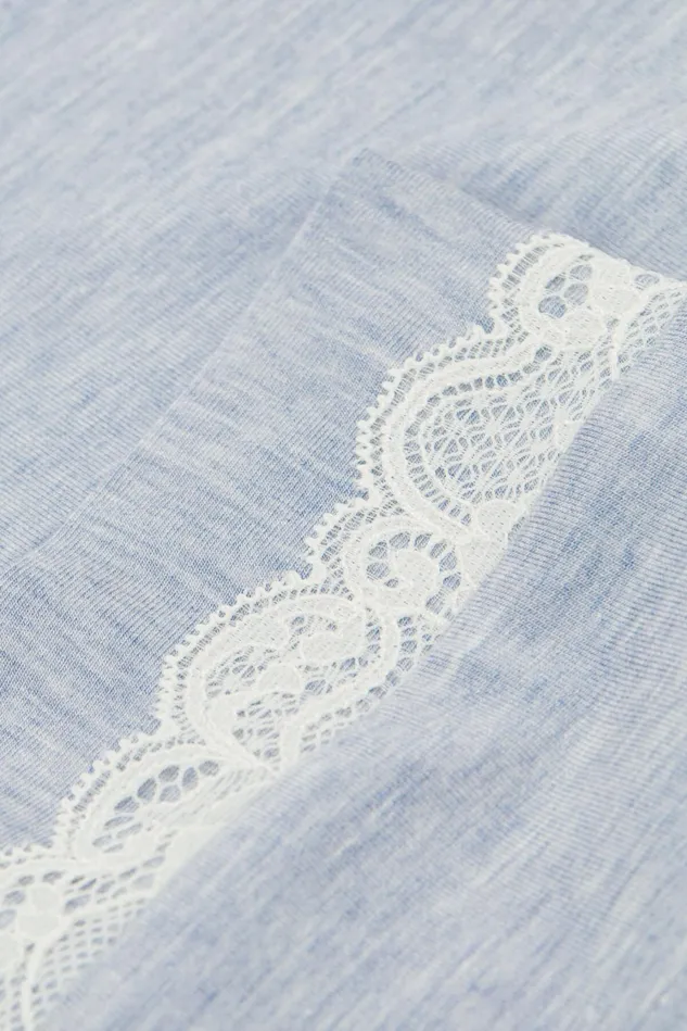Intimissimi Long Pajamas Women Long Modal Lace Detail Trousers Light Blue 009j 8211 Heathered Light Blue