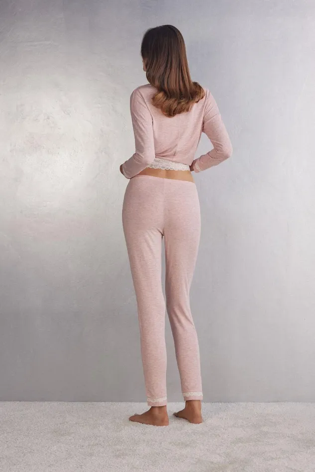 Intimissimi Long Pajamas Women Long Modal Lace Detail Trousers Pale Pink 008j 8211 Heathered Light Pink