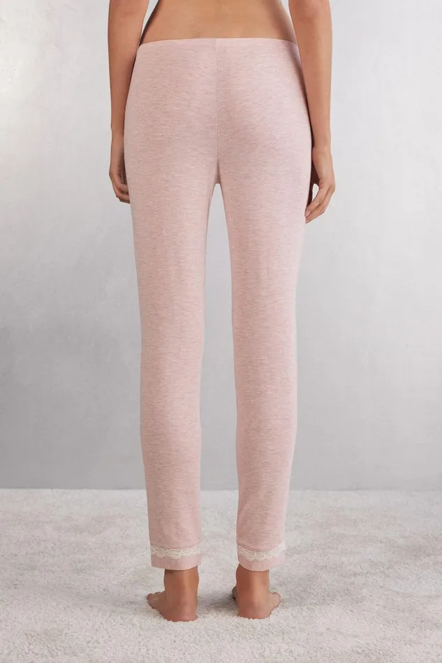 Intimissimi Long Pajamas Women Long Modal Lace Detail Trousers Pale Pink 008j 8211 Heathered Light Pink