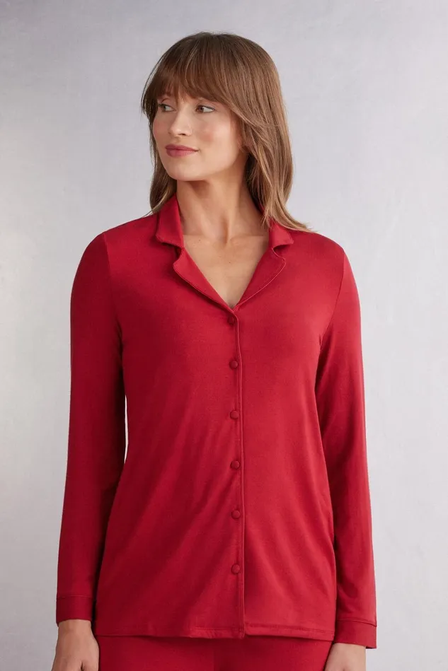 Intimissimi Long Pajamas Women LongSleeve Micromodal Pajama Top Red 1473 8211 Rosso Intimissimi Long Pajamas Women LongSleeve Micromodal Pajama Top Red 1473 8211 Rosso