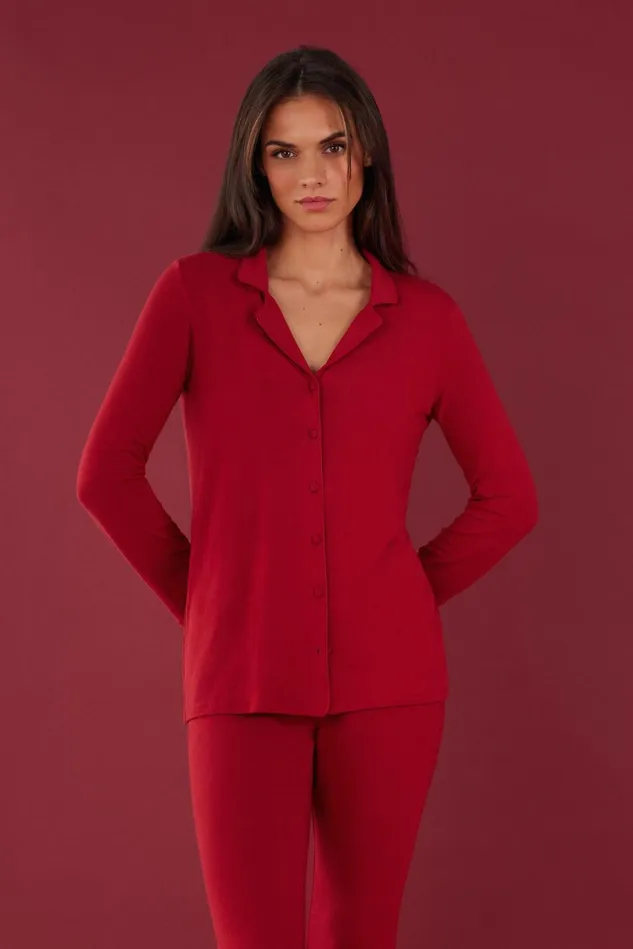 Intimissimi Long Pajamas Women LongSleeve Micromodal Pajama Top Red 1473 8211 Rosso
