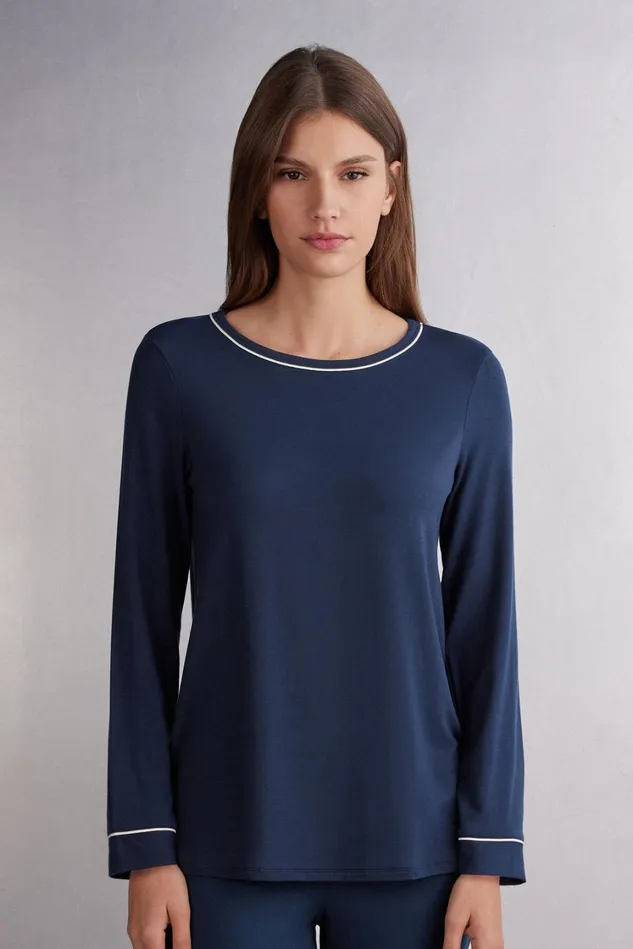 Intimissimi Long Pajamas Women Long Sleeve Modal Top Blue 1467 8211 Intense Blue Intimissimi Long Pajamas Women Long Sleeve Modal Top Blue 1467 8211 Intense Blue