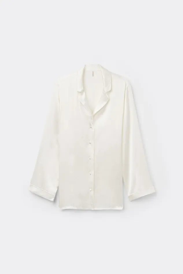 Intimissimi Long Pajamas Women MannishCut Jacket In Silk Satin Ivory 2127 8211 Talc White