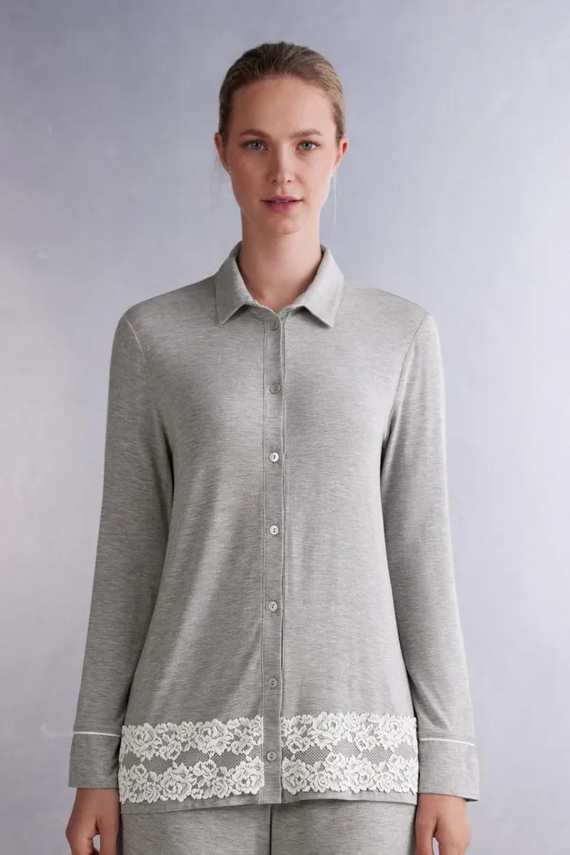Intimissimi Long Pajamas Women Pretty Flowers Button Up Shirt In Modal Grey 329j 8211 Grey Heatherpowder White Intimissimi Long Pajamas Women Pretty Flowers Button Up Shirt In Modal Grey 329j 8211 Grey Heatherpowder White