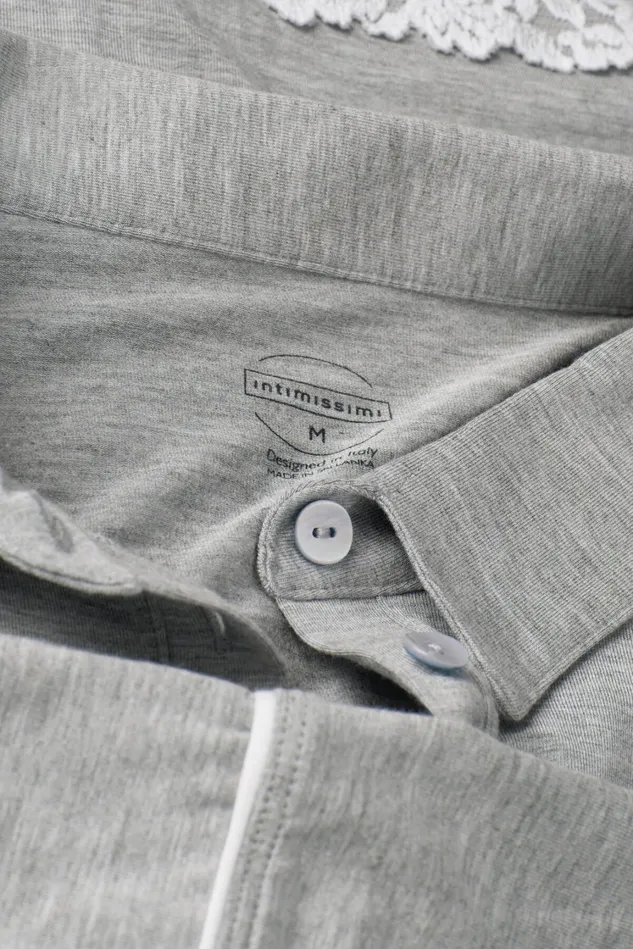 Intimissimi Long Pajamas Women Pretty Flowers Button Up Shirt In Modal Grey 329j 8211 Grey Heatherpowder White