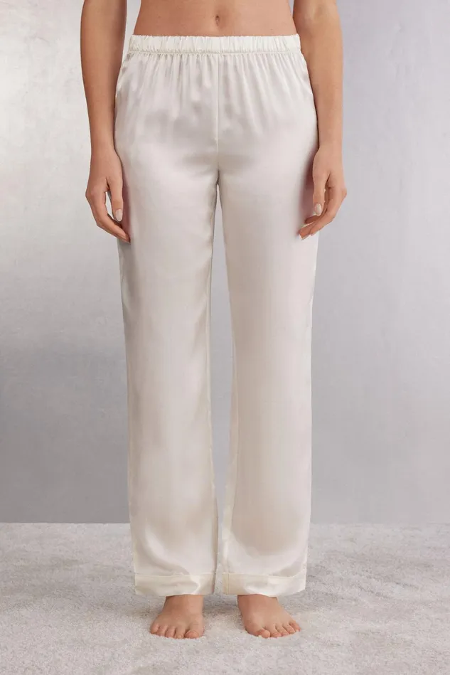 Intimissimi Long Pajamas Women Silk Satin Pajama Pants Ivory 2127 8211 Talc White Intimissimi Long Pajamas Women Silk Satin Pajama Pants Ivory 2127 8211 Talc White