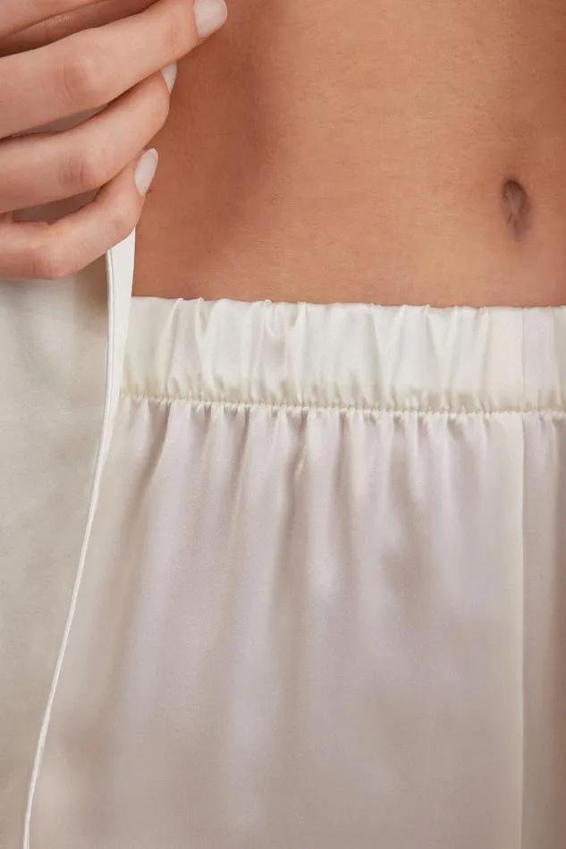 Intimissimi Long Pajamas Women Silk Satin Pajama Pants Ivory 2127 8211 Talc White
