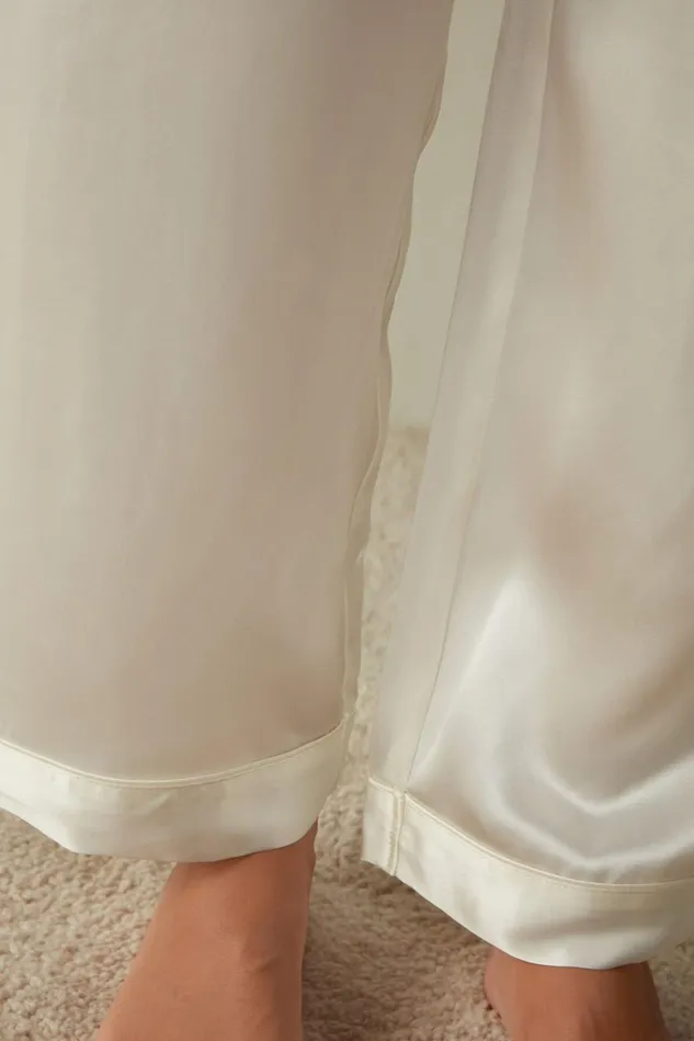 Intimissimi Long Pajamas Women Silk Satin Pajama Pants Ivory 2127 8211 Talc White
