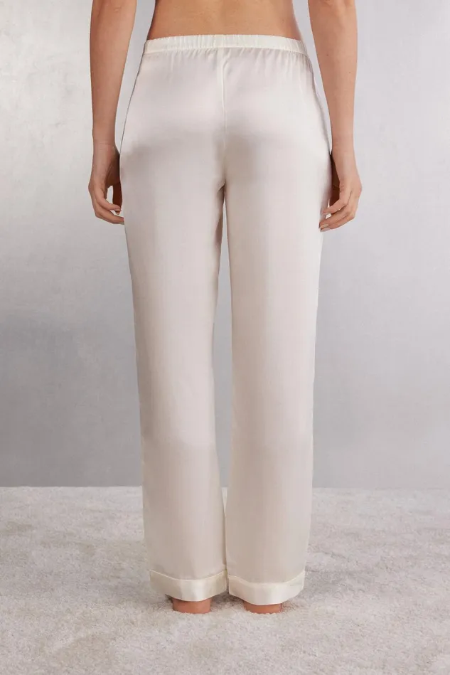 Intimissimi Long Pajamas Women Silk Satin Pajama Pants Ivory 2127 8211 Talc White