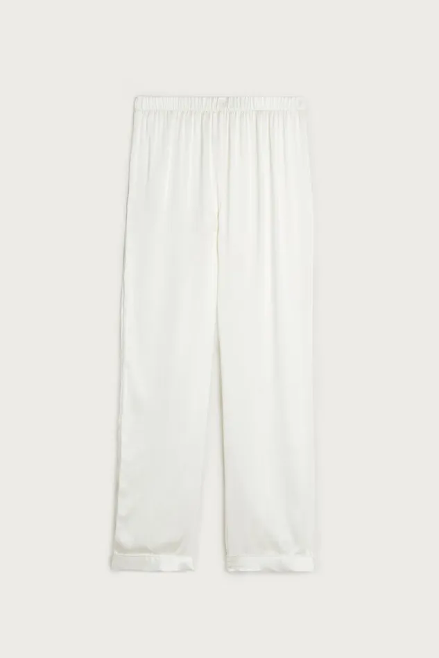 Intimissimi Long Pajamas Women Silk Satin Pajama Pants Ivory 2127 8211 Talc White