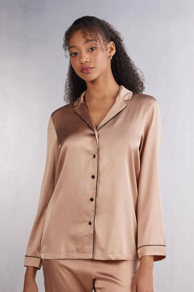 Intimissimi Long Pajamas Women Swear Cut Silk Jacket Natural 163i 8211 Satin Pink Intimissimi Long Pajamas Women Swear Cut Silk Jacket Natural 163i 8211 Satin Pink