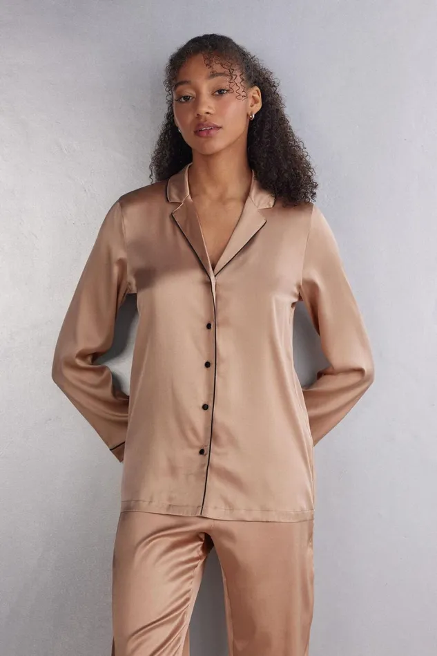 Intimissimi Long Pajamas Women Swear Cut Silk Jacket Natural 163i 8211 Satin Pink