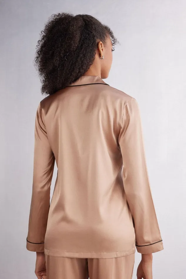 Intimissimi Long Pajamas Women Swear Cut Silk Jacket Natural 163i 8211 Satin Pink