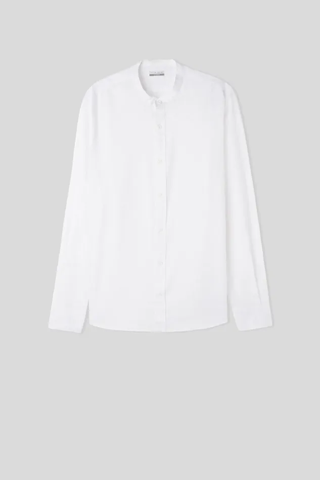 Intimissimi Long Sleeve Tops Men Band Collar Linen And Cotton Shirt White 001 8211 White
