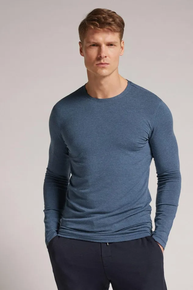 Intimissimi Long Sleeve Tops Men LongSleeve ModalCashmere Top Blue 5210 8211 Denim Blue Blend