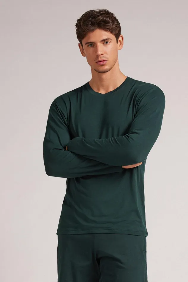 Intimissimi Long Sleeve Tops Men Soft Silk Long Sleeve Top Green 132j 8211 Verde Scuro