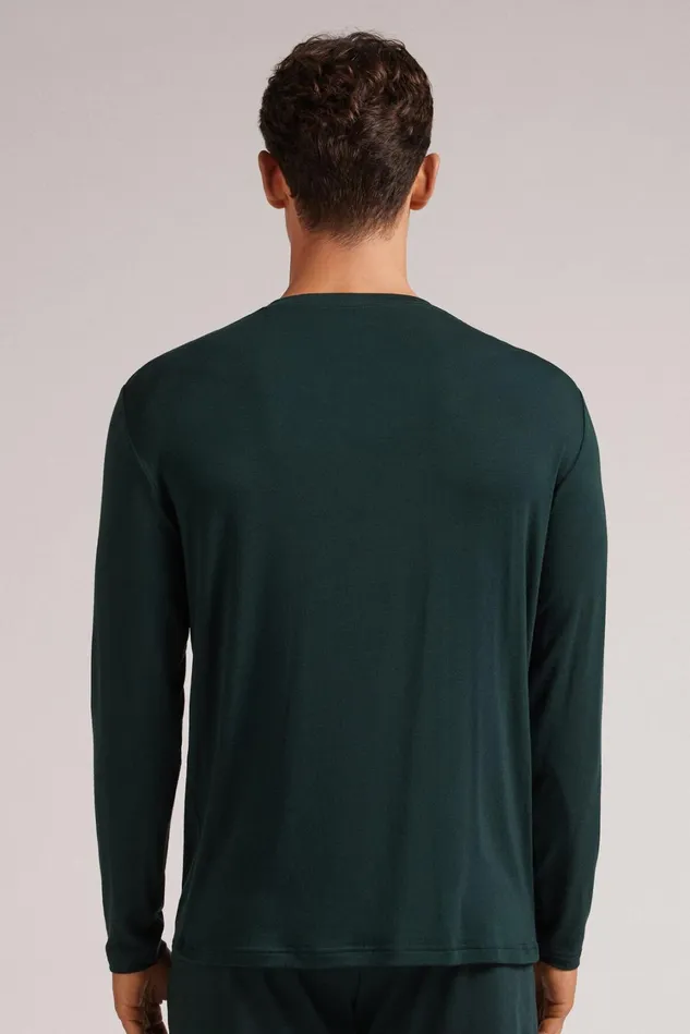 Intimissimi Long Sleeve Tops Men Soft Silk Long Sleeve Top Green 132j 8211 Verde Scuro