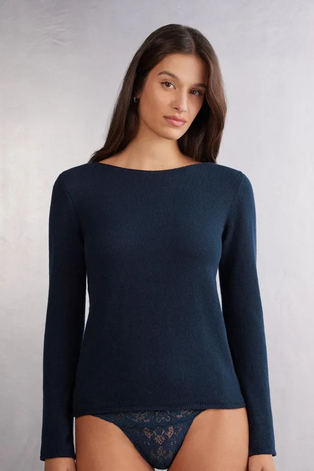 Intimissimi Long Sleeve Tops Women 100 Cashmere Long Sleeve Top Blue 1467 8211 Intense Blue Intimissimi Long Sleeve Tops Women 100 Cashmere Long Sleeve Top Blue 1467 8211 Intense Blue