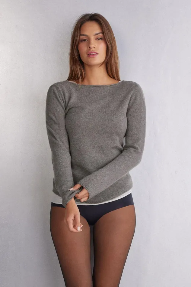 Intimissimi Long Sleeve Tops Women 100 Cashmere Long Sleeve Top Grey 456j 8211 Medium Grey Mel