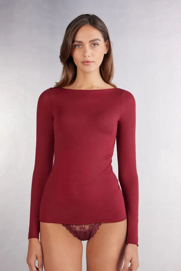 Intimissimi Long Sleeve Tops Women Boat Neck Modal Cashmere Ultralight Top Red 770j 8211 Vamp Red Intimissimi Long Sleeve Tops Women Boat Neck Modal Cashmere Ultralight Top Red 770j 8211 Vamp Red