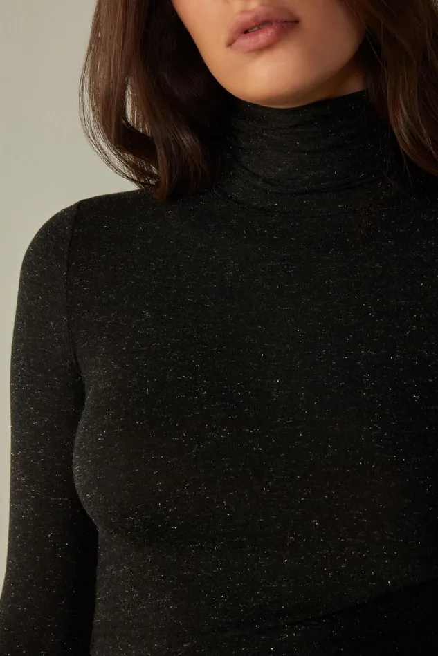 Intimissimi Long Sleeve Tops Women Turtleneck Top In Modal Light With Cashmere Lam Black 5079 8211 Black Lameacute
