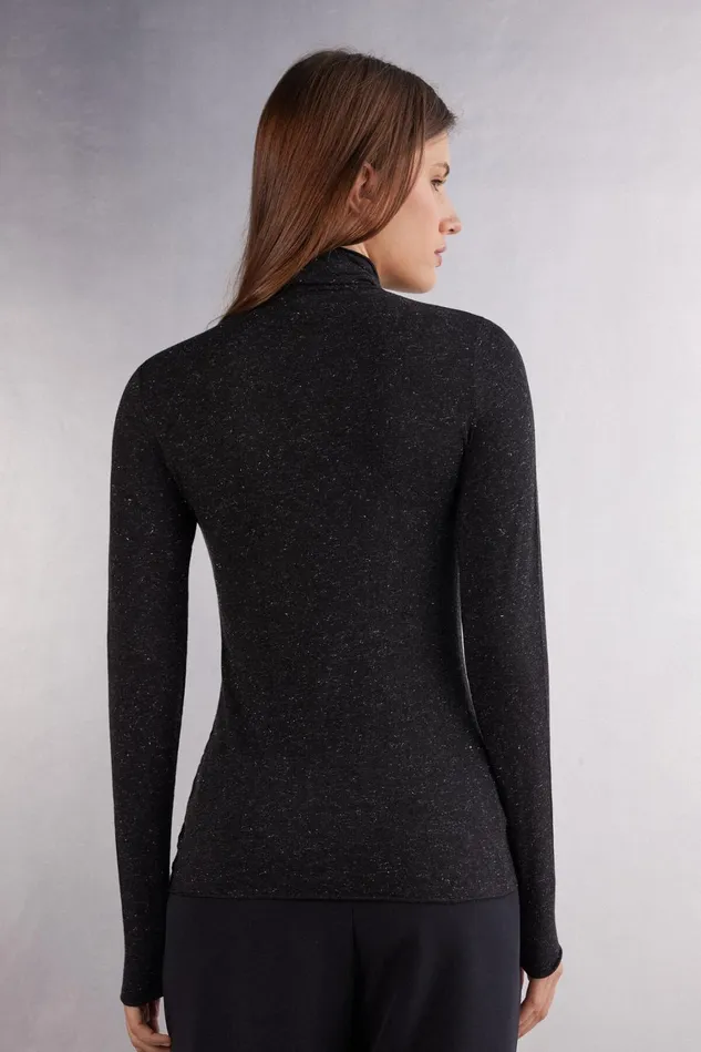Intimissimi Long Sleeve Tops Women Turtleneck Top In Modal Light With Cashmere Lam Black 5079 8211 Black Lameacute