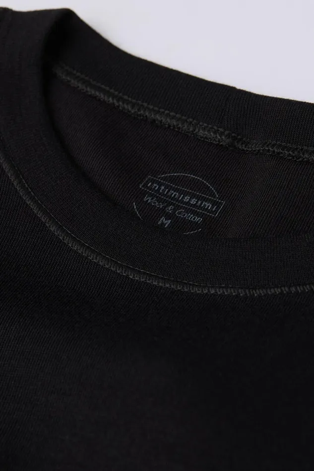Intimissimi Long Sleeve Tops Women Wool and Cotton Long Sleeve Crewneck Top Black 019 8211 Black