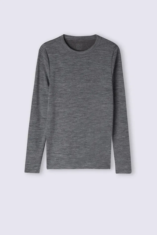 Intimissimi Long Sleeve Tops Women Wool and Cotton Long Sleeve Crewneck Top Grey 7481 8211 Aluminium Grey Blend