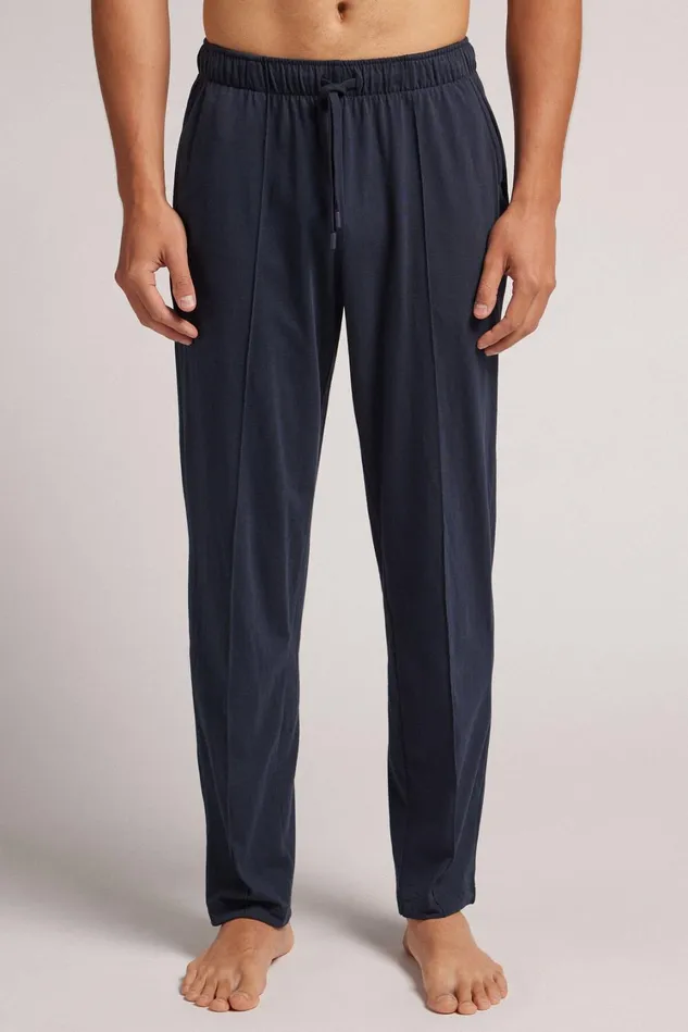Intimissimi Pants Men Full Length Cotton Pants With Rib Blue 800 8211 Blu Notte Intimissimi Pants Men Full Length Cotton Pants With Rib Blue 800 8211 Blu Notte