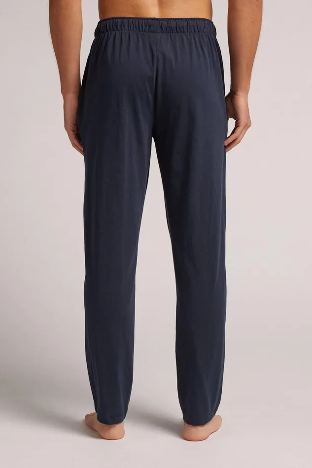 Intimissimi Pants Men Full Length Cotton Pants With Rib Blue 800 8211 Blu Notte