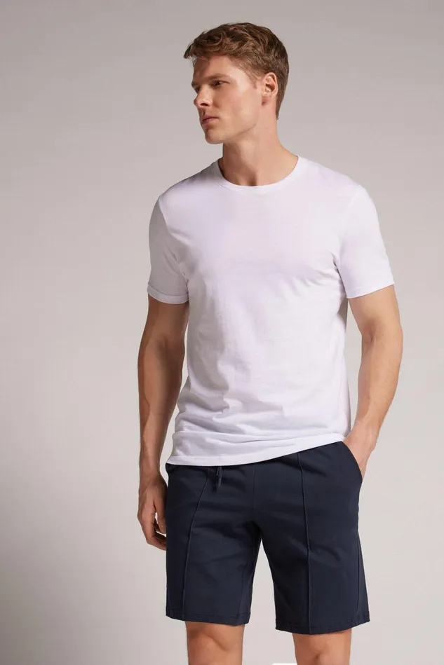 Intimissimi Pants Men Rib Detail Cotton Shorts Blue 800 8211 Blu Notte