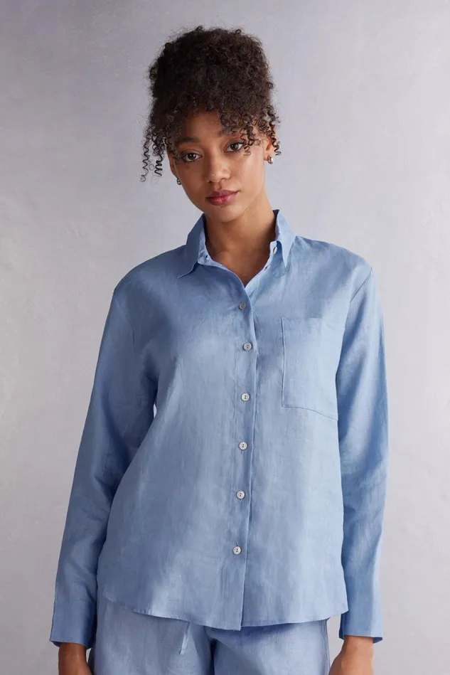 Intimissimi Shirts Women Linen Cloth Shirt Light Blue 550j 8211 Dreamy Blue