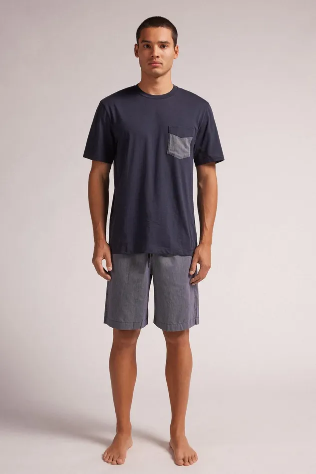 Intimissimi Short Pajamas Men Short Pajamas MicroStripe Cloth Shorts Blue 800 8211 Blu Notte Intimissimi Short Pajamas Men Short Pajamas MicroStripe Cloth Shorts Blue 800 8211 Blu Notte
