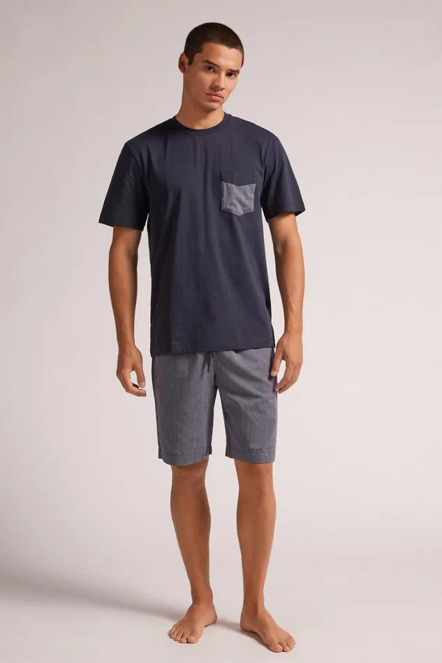 Intimissimi Short Pajamas Men Short Pajamas MicroStripe Cloth Shorts Blue 800 8211 Blu Notte