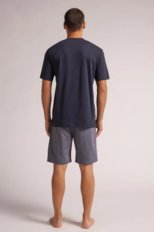 Intimissimi Short Pajamas Men Short Pajamas MicroStripe Cloth Shorts Blue 800 8211 Blu Notte