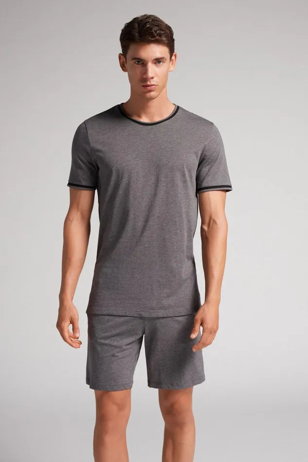 Intimissimi Short Pajamas Men Superior Cotton Short Pajamas Dark Grey 5227 8211 Heathered Graphite Grey