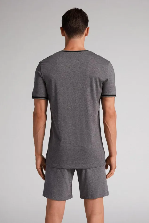 Intimissimi Short Pajamas Men Superior Cotton Short Pajamas Dark Grey 5227 8211 Heathered Graphite Grey