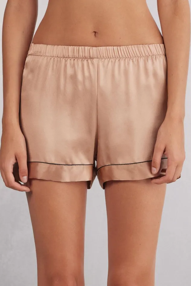 Intimissimi Short Pajamas Women Silk Shorts With Contrast Trim Natural 163i 8211 Satin Pink Intimissimi Short Pajamas Women Silk Shorts With Contrast Trim Natural 163i 8211 Satin Pink