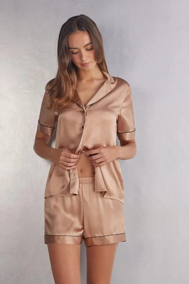 Intimissimi Short Pajamas Women Silk Shorts With Contrast Trim Natural 163i 8211 Satin Pink