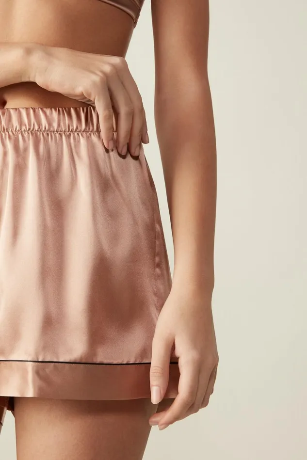Intimissimi Short Pajamas Women Silk Shorts With Contrast Trim Natural 163i 8211 Satin Pink