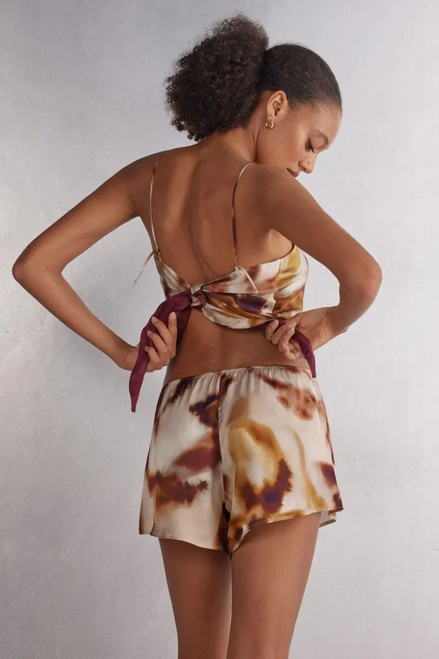 Intimissimi Short Pajamas Women Sun Goes Down Viscose Satin High Waist Shorts Beige 663j 8211 Stampa Sun Goes Down