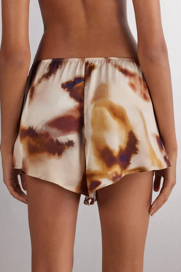 Intimissimi Short Pajamas Women Sun Goes Down Viscose Satin High Waist Shorts Beige 663j 8211 Stampa Sun Goes Down