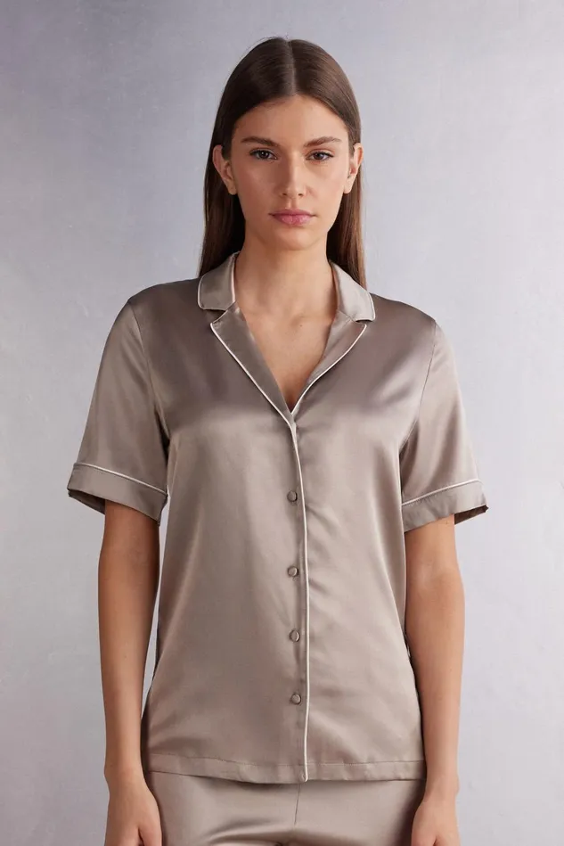 Intimissimi Short Pajamas Women Swear Cut Short Sleeve Silk Shirt Natural 651i 8211 Powder Beige Intimissimi Short Pajamas Women Swear Cut Short Sleeve Silk Shirt Natural 651i 8211 Powder Beige
