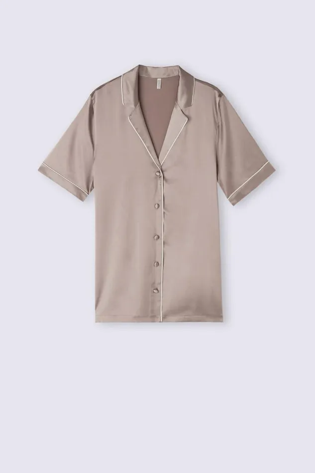 Intimissimi Short Pajamas Women Swear Cut Short Sleeve Silk Shirt Natural 651i 8211 Powder Beige